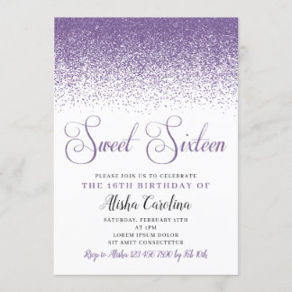 Bjud på födelsedagen vid lila Glitter Sweet sixtee Inbjudningar
