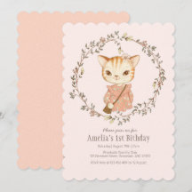 Bjud på födelsedagsinbjudan till Cute Vintage Cat