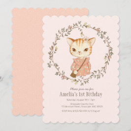 Bjud på födelsedagsinbjudan till Cute Vintage Cat Inbjudningar