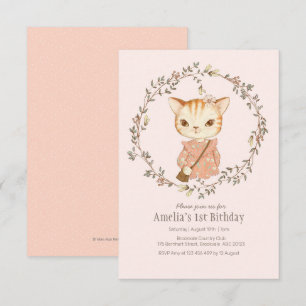 Bjud på födelsedagsinbjudan till Cute Vintage Cat Inbjudningar
