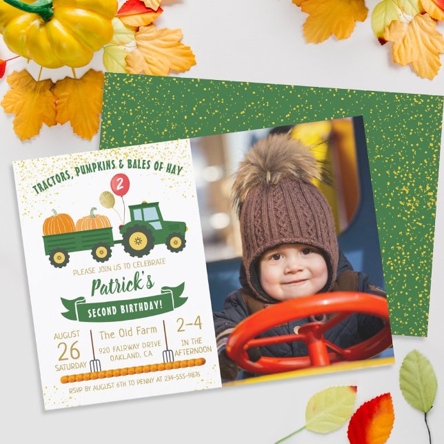 Bjud på födelsedagsinbjudan till Traktor Pumpkin F Inbjudningar (Skapare uppladdad)