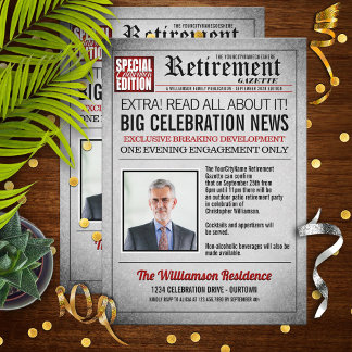 Bjud på Front Page Newspaper Pension Party-inbjuda Inbjudningar