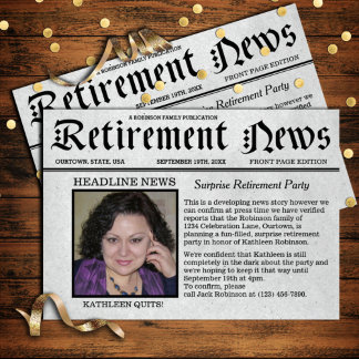 Bjud på Front Page Newspaper Pension Party-inbjuda Inbjudningar