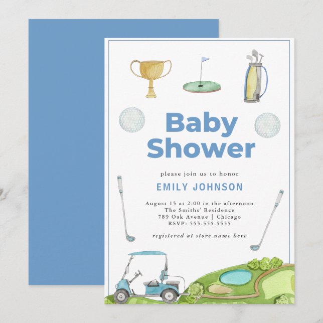 Bjud på Golf Boy Shower Inbjudningar (Fram/baksida)