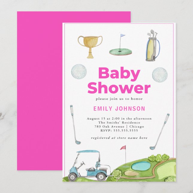 Bjud på Golf Girl Baby Shower Inbjudningar (Fram/baksida)