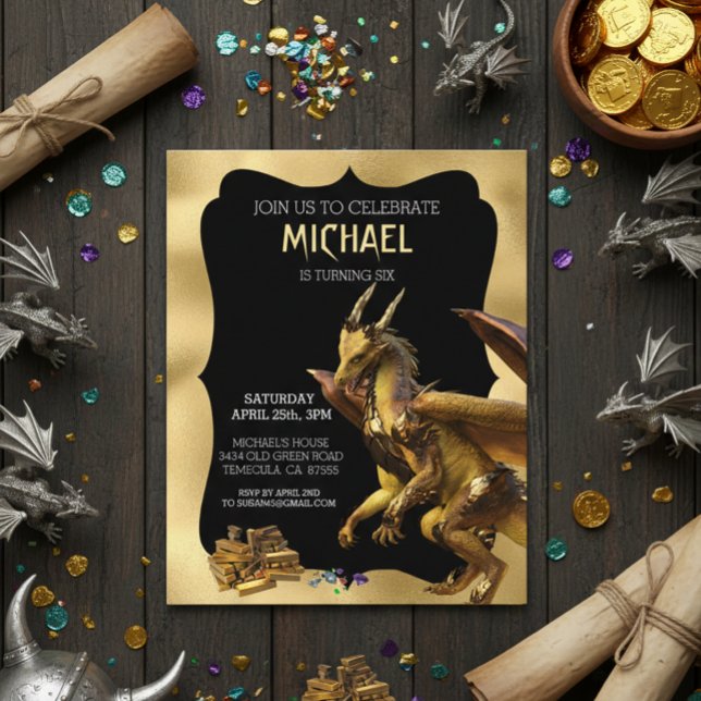 Bjud på Gyllene Dragon Fantasy Birthday bjudande (Skapare uppladdad)