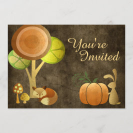 Bjud på gyllene höstträdsdjur, födelsedagsinbjudan inbjudningar