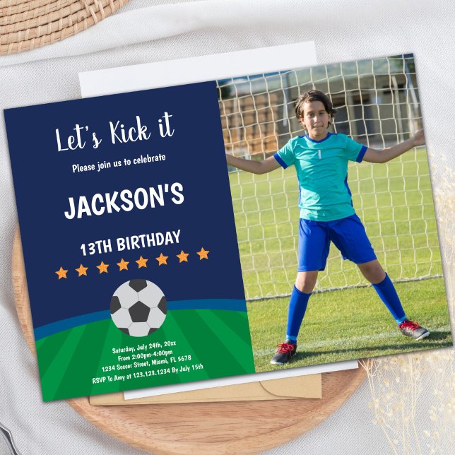 Bjud på gyllene stjärnor Boll Inbjudningar (Golden Stars Ball Soccer Birthday Invitations pho)