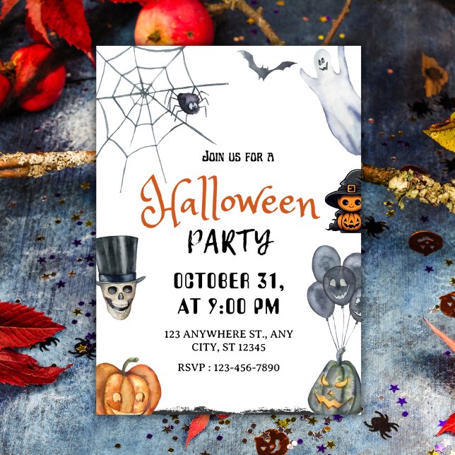 Bjud på Halloween fest för-för Roligt av Inbjudningar (Spooky Fun Watercolor Halloween Party Invitation
)
