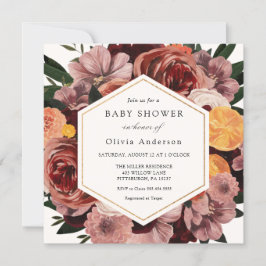 Bjud på hösten Burgundy Blommigt Baby Shower-inbju Inbjudningar
