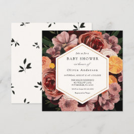 Bjud på hösten Burgundy Blommigt Baby Shower-inbju Inbjudningar