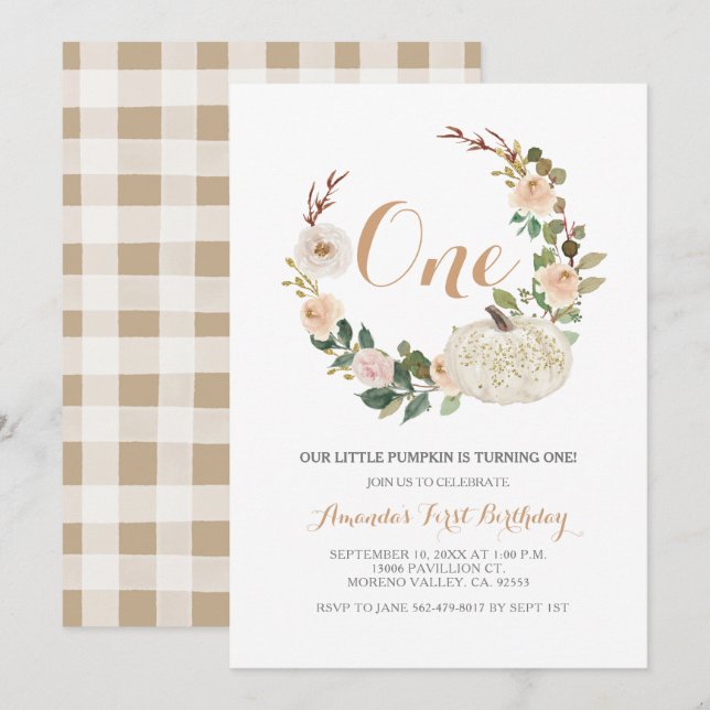 Bjud på hösten White Glitter Pumpkin Birthday-inbj Inbjudningar (Fram/baksida)