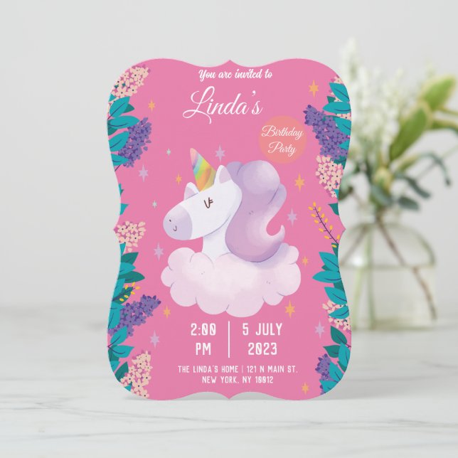 Bjud på Lama Unicorn Birthday-inbjudan (Stående Fram)