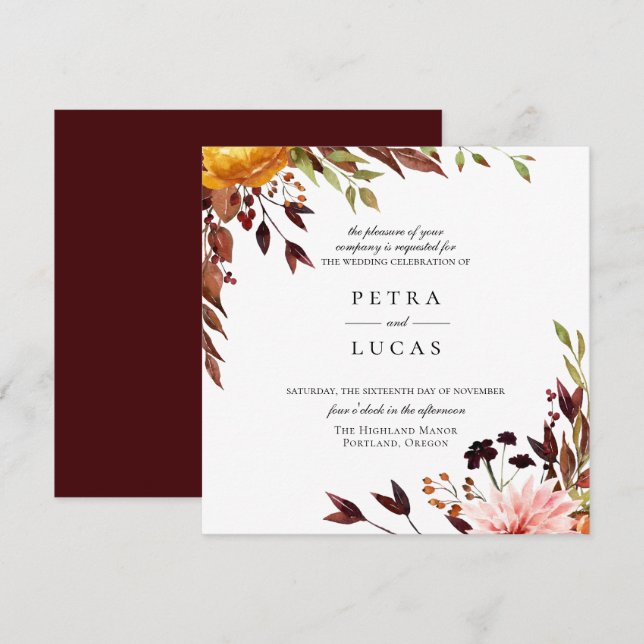 Bjud på lövbröllop med skog från Rustic Autumn Inbjudningar (Fram/baksida)