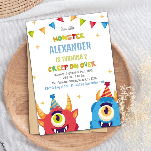 Bjud på måndagskorgen Färg Flaggor Inbjudningar (Monster Birthday Invitations Colour Flags)