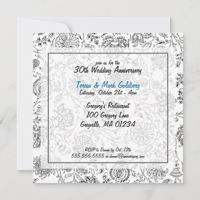 Bjud på Svarta och vita Bröllop-årsdagen Inbjudningar (Framsida)