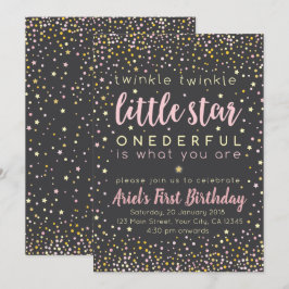 Bjud på Twinkle Little Star First Birthday Inbjudningar