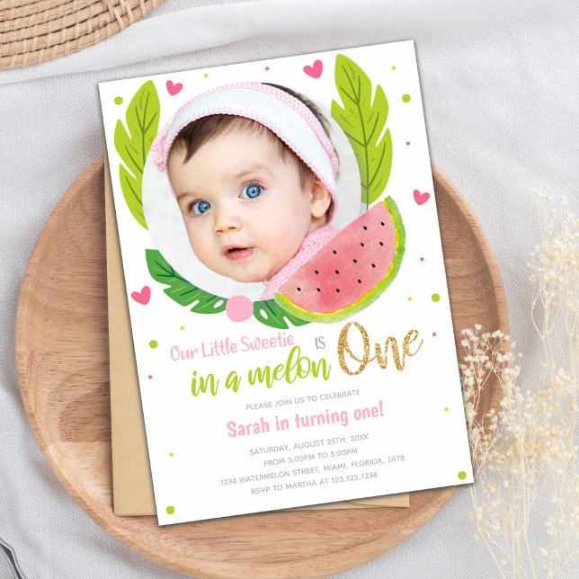 Bjud på Watermelon Birthday-inbjudan med foto Inbjudningar (Watermelon Birthday Invitations with photo)