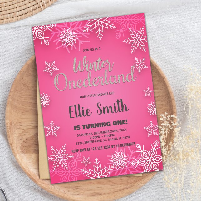Bjud på Winter ONEderland Birthday Bjud Rosa Snö Inbjudningar (Winter ONEderland Birthday Invitations Pink Snow)