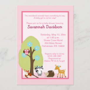 Bjud på Woodland Animals Girl Baby Shower Inbjudningar