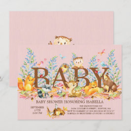 Bjud på Woodland Animals Girls Baby Shower-inbjuda Inbjudningar