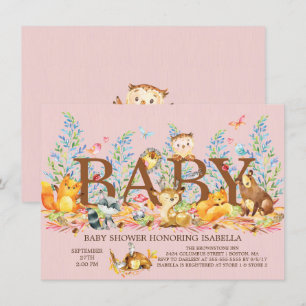 Bjud på Woodland Animals Girls Baby Shower-inbjuda Inbjudningar