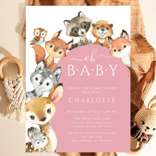Bjud på Woodland Animals Girls Baby Shower-inbjuda Inbjudningar