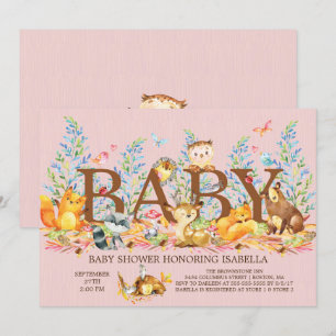Bjud på Woodland Animals Girls Baby Shower-inbjuda Inbjudningar