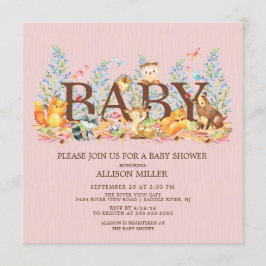 Bjud på Woodland Animals Girls Baby Shower-inbjuda Inbjudningar
