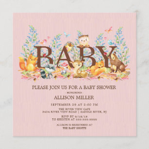Bjud på Woodland Animals Girls Baby Shower-inbjuda Inbjudningar