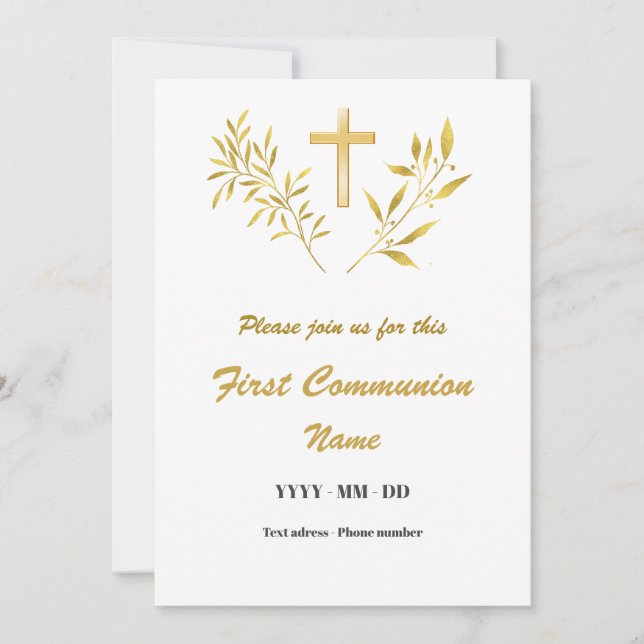 Bjud première communion - Croix fleuilles eller Inbjudningar (Framsida)