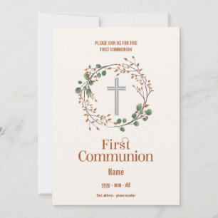 Bjud première Communion - Croix fleurie Inbjudningar