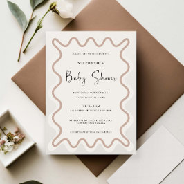 Bjud till Beige White Gräns Baby Shower Inbjudningar