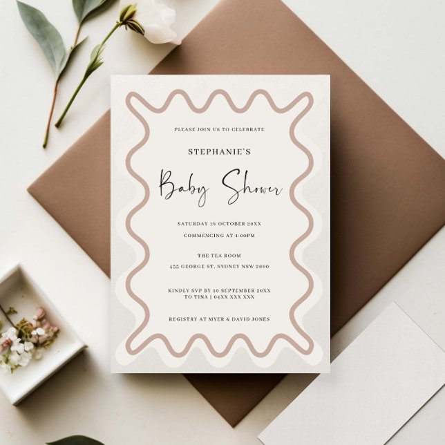 Bjud till Beige White Gräns Baby Shower Inbjudningar (Skapare uppladdad)