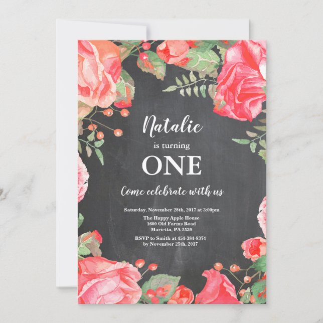 Bjud till botaniska rödröda Blommigten första föde Inbjudningar (Framsida)