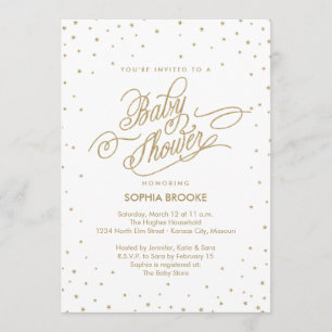 Bjud till Finare-babyskor med Twinkly Guld Stars Inbjudningar