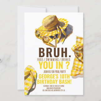 Bjud till födelsedagen i BRUH GULT Bassäng Party Inbjudningar