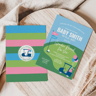 Bjud till Golf Gender Reveal Par-T-inbjudan Inbjudningar