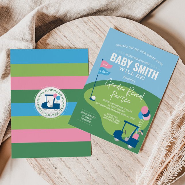 Bjud till Golf Gender Reveal Par-T-inbjudan Inbjudningar (Skapare uppladdad)