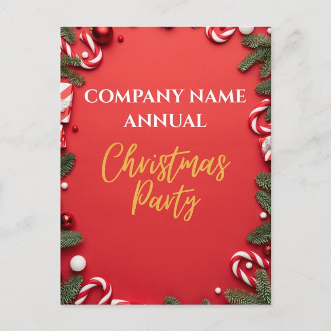 Bjud till jul-Party Red-Candy cane Vykort (Framsida)