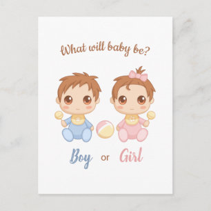 Bjud till Pojke Girl Gender Reveal Party Vykort