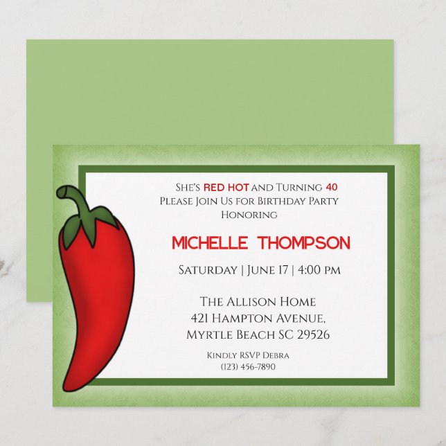 Bjud till rödpeppar i alla åldrar inbjudningar (Fram/baksida)