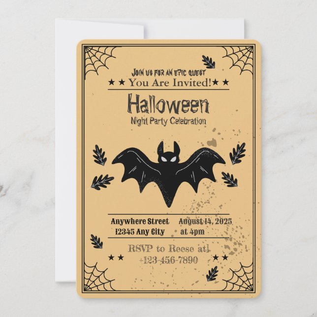 Bjud till Spooky Fladdermus Halloween fest Inbjudningar (Framsida)