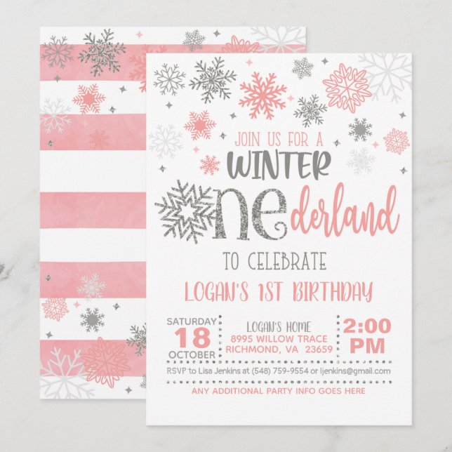 Bjud till Winter ONEderland Birthday bjudande - Fl Inbjudningar (Fram/baksida)