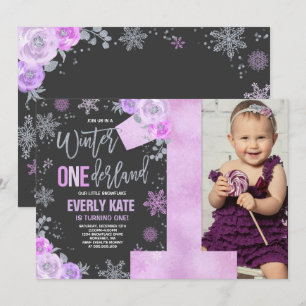 Bjud till Winter ONEderland Birthday Inbjudan Lila