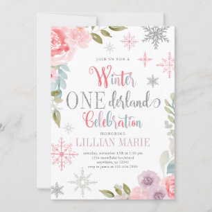 Bjud till Winter ONEderland Birthday med Flowers Inbjudningar