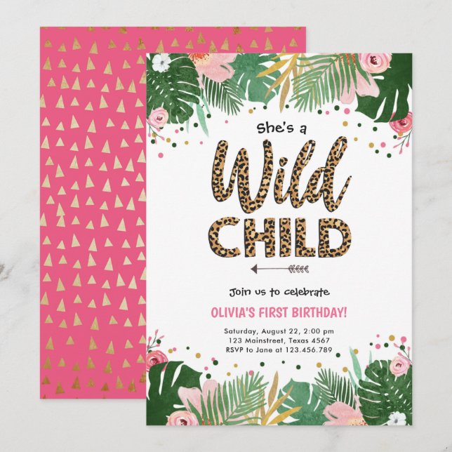 Bjuda barn Safari Leopard Girl Birthday-inbjudan Inbjudningar (Fram/baksida)
