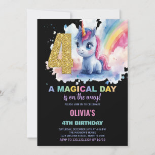 Bjuda in 4e födelsedagen Unicorn-födelsedagar Inbjudningar