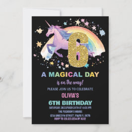 Bjuda in 6e Unicorn-födelsedagar Inbjudningar