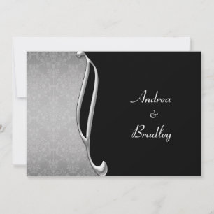 Bjuda in Anpassade Silver Black Flourish Bröllopin Inbjudningar